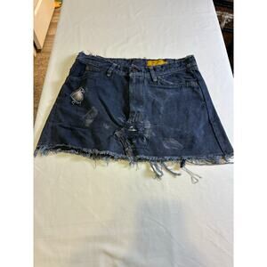 WGACA Custom Vintage Denim Mini Skirt Distressed Grunge Y2K Frayed Hem Women M